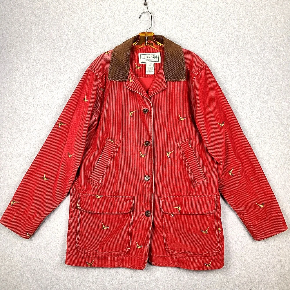 LL Bean Vintage Archive Red Corduroy Pheasant Barn Jacket Coat Women’s Medium - Picture 1 of 16